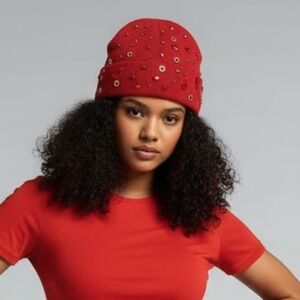 Custom All-Red Embellished Rhinestone Beanie